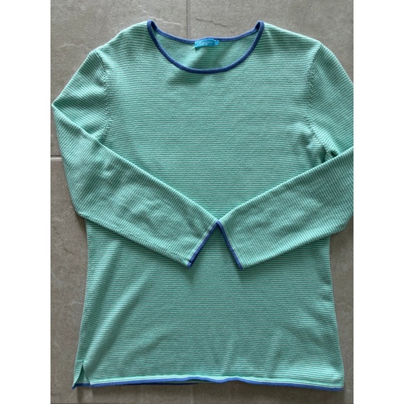 J McLaughlin Sweater Womens Small Green Blue Striped 3/4 Sleeve Coastal‎ Preppy - Picture 3 of 10